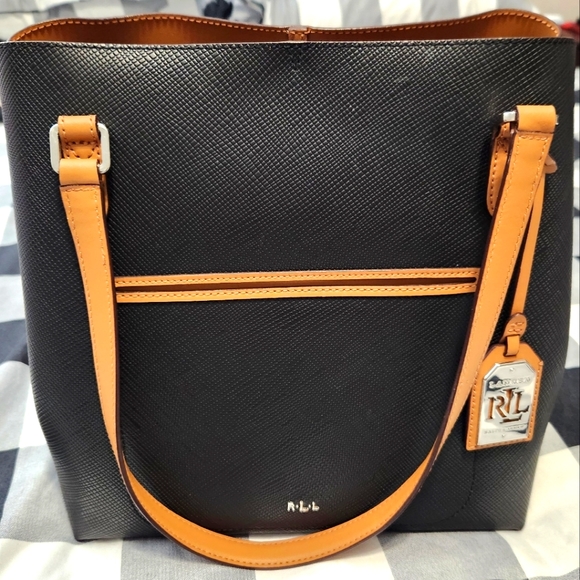 Ralph Lauren Handbags - Ralph Lauren Black Tote with Orange Straps